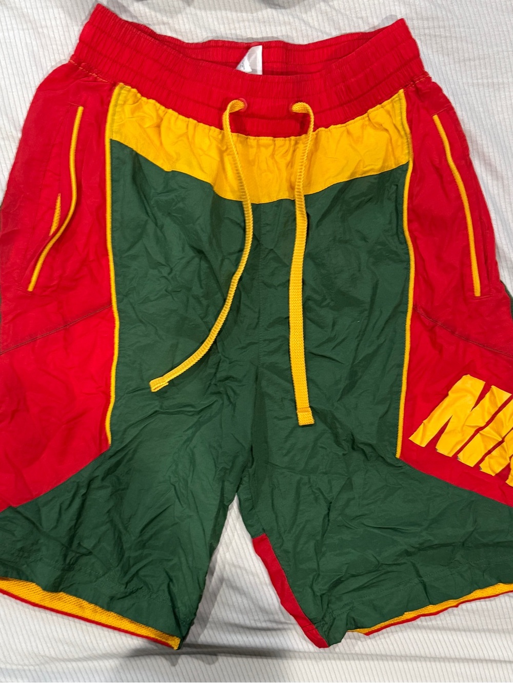 Nike Men’s Red, Green & Yellow Multicolor Colorblock Athletic Shorts Men’s